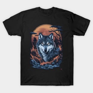 Brooding Wolf Japanese Art Print T-Shirt